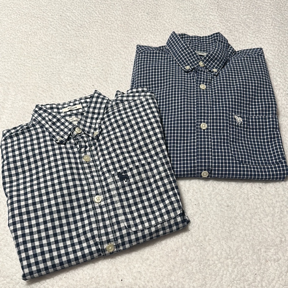 2 Abercrombie Kids Boys Checked Button-Ups, GUC, Size XL 15/16 (AK Sizing)